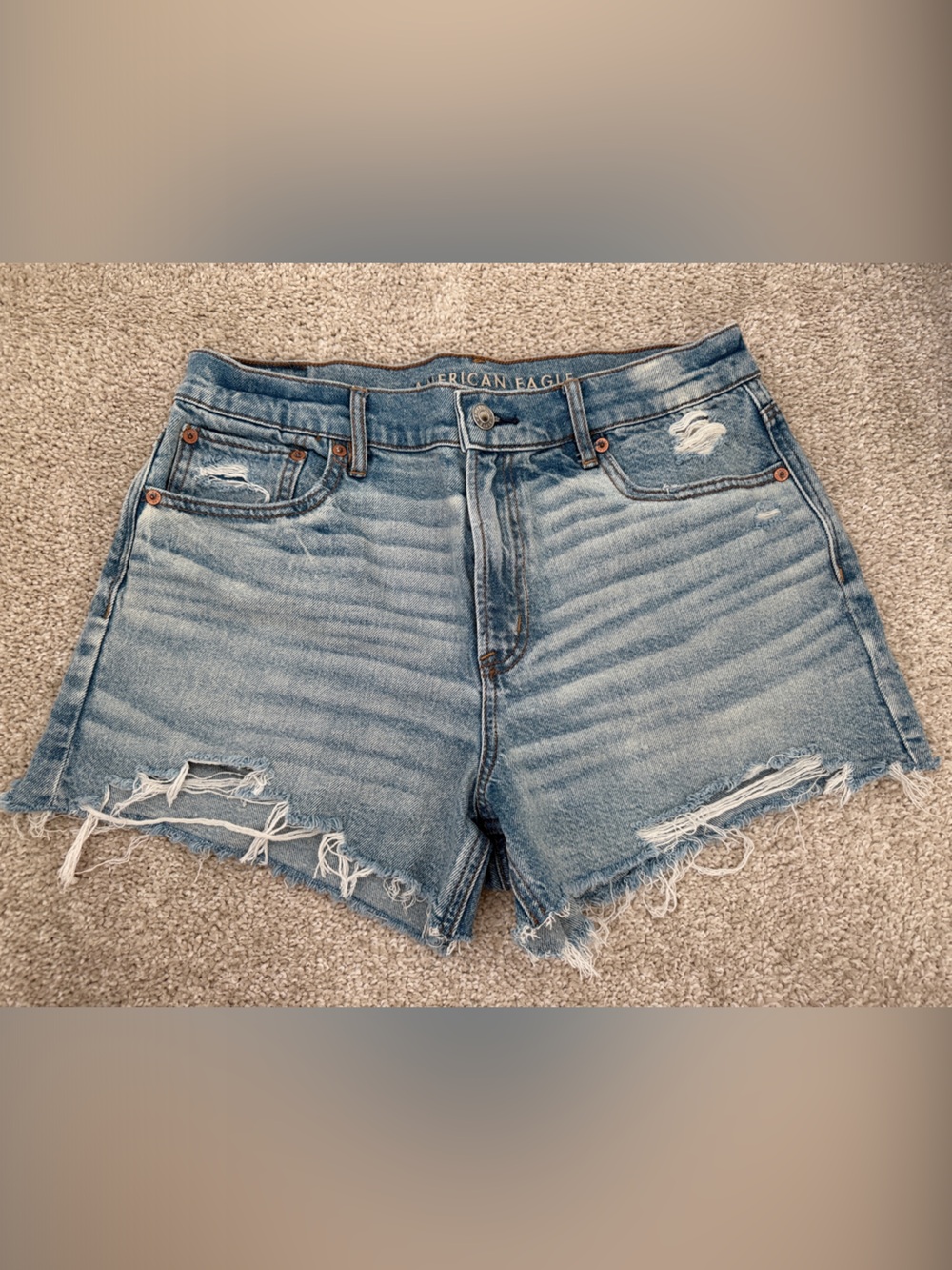 AE Light Wash Distressed Denim Shorts